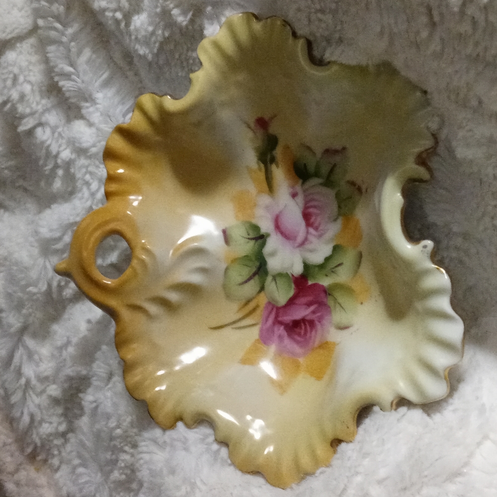 Vintage Lefton Trinket Dish Porcelain Hand Painted Leaf Shape Candy Trinket Dish